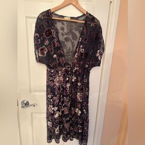 POL Black and Purple Floral Burnout Sheer Duster